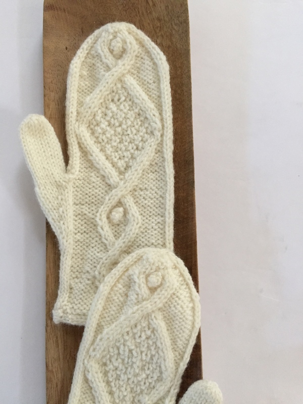 Cabled Mittens with bobbles